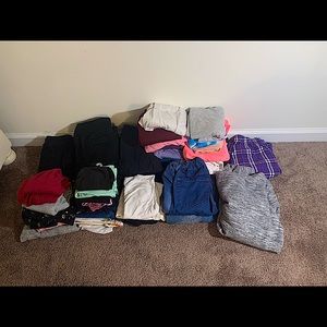 Pants, shirts, shorts etc. Most are about XS to L